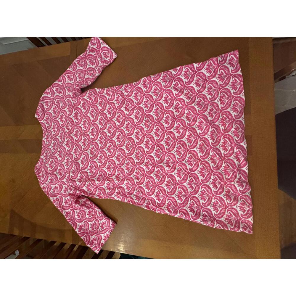 Pink and White Patterned Casual Dress with 3/4 Sleeves - Picture 2 of 8